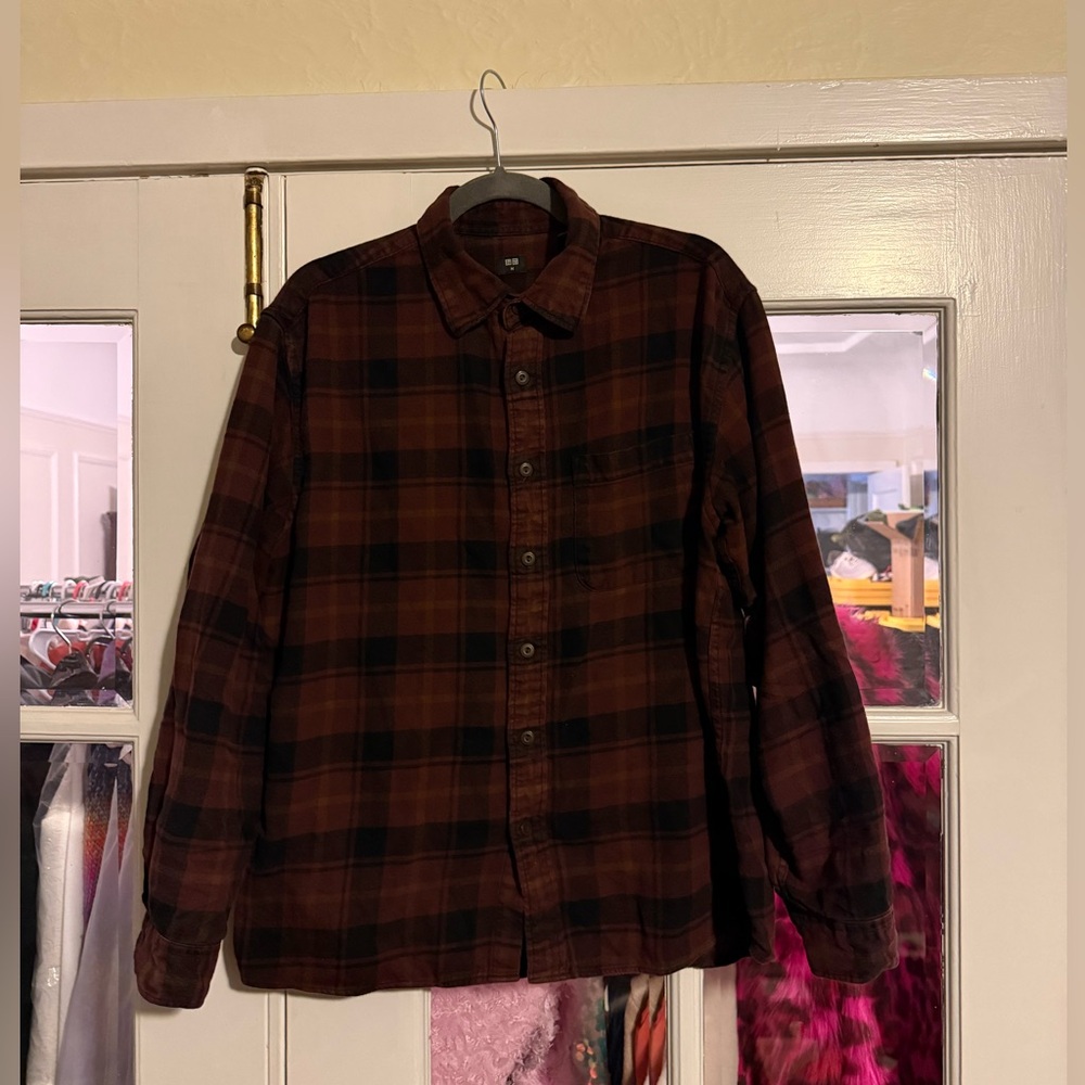Uniqlo U F/W ‘22 Maroon and Black Plaid Flannel Shirt